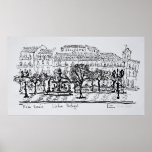 Town Square Placa Rossio Lisbon, Portugal Poster