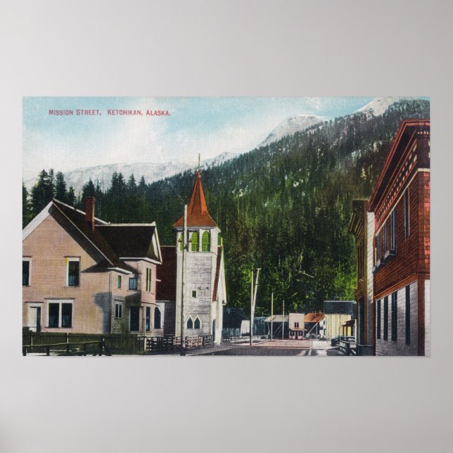 Town View of Mission StreetKetchikan, AK Poster (Front)