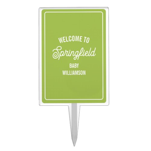 Town Welcome Sign Green Baby Shower Cake Topper