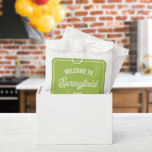 Town Welcome Sign Green Baby Shower Favor Bag
