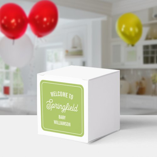 Town Welcome Sign Green Baby Shower Favor Boxes