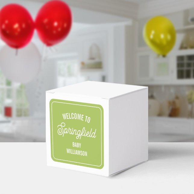 Town Welcome Sign Green Baby Shower Favor Boxes (Creator Uploaded)