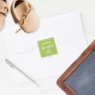 Town Welcome Sign Green Baby Shower Square Sticker
