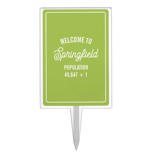 Town Welcome Sign Population Green Baby Shower Cake Topper