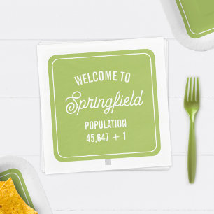 Town Welcome Sign Population Green Baby Shower Napkins