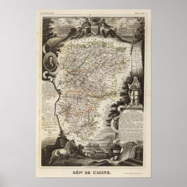 Towns and cities shown Color along boundaries Poster (Front)