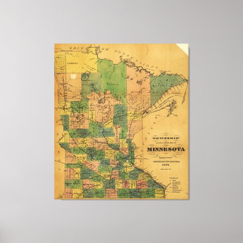 Township and Railroad Map of Minnesota 1874 Canvas Print