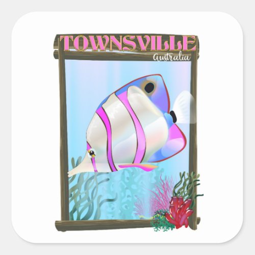 Townsville Australia Tropical fish travel poster Square Sticker