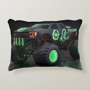 Toxic Bio-Armor Monster Truck - Neon Green Cyber Accent Pillow
