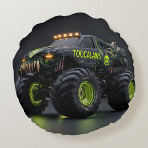 Toxic Bio-Armor Monster Truck - Neon Green Cyber Round Pillow
