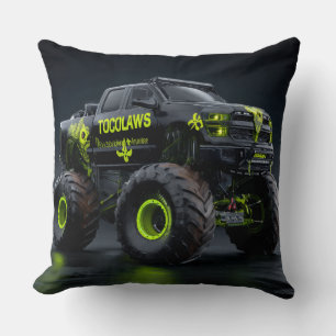 Toxic Bio-Armor Monster Truck - Neon Green Cyber Throw Pillow