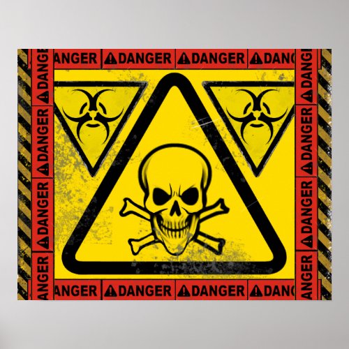 Toxic Biohazard Skull and CrossBones Warning Poster