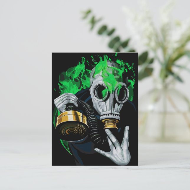 Toxic Gas Mask: Neon Flames Postcard (Standing Front)