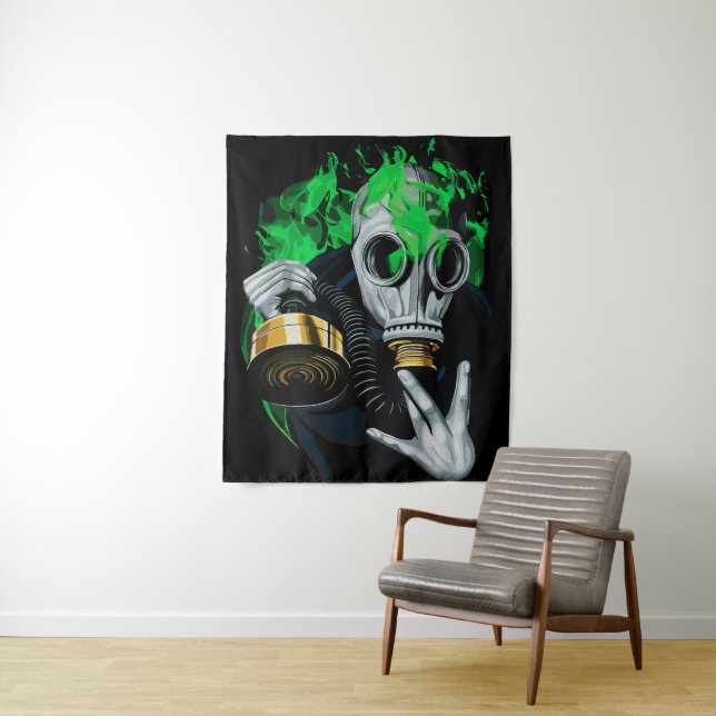 Toxic Gas Mask: Neon Flames Tapestry (In Situ)