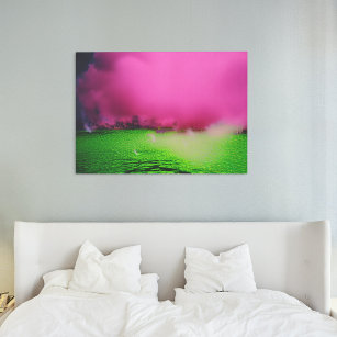 Toxic green landscape & purple clouds canvas print