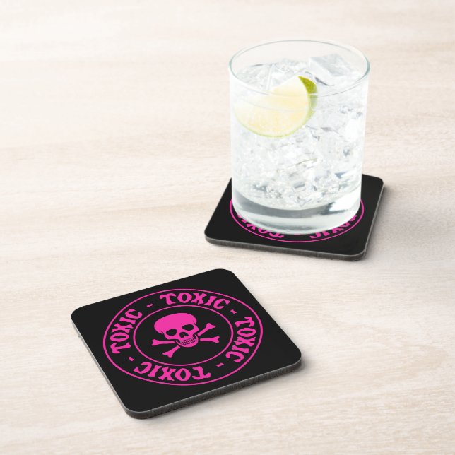 Toxic Pink Skull and Crossbones Beverage Coaster (Right Side)