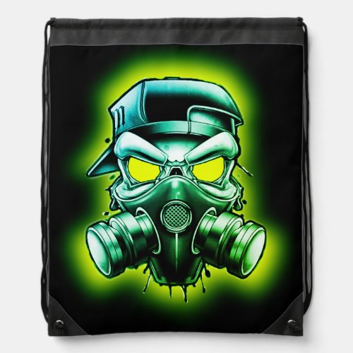 ToxicRadioactive Skull Gas Mask Drawstring Bag