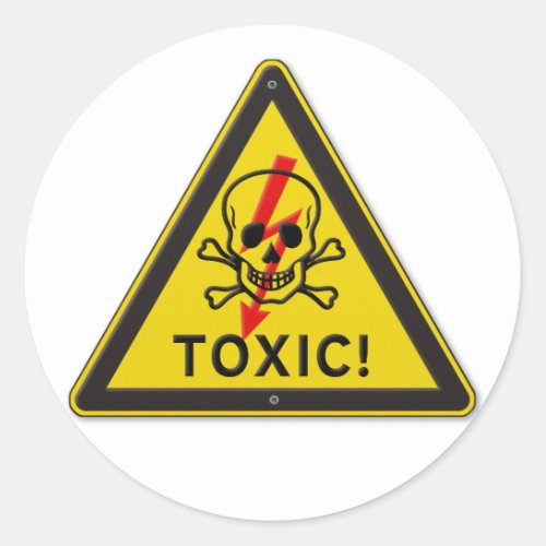 Toxic Skull and Crossbones Warning Road Sign Classic Round Sticker