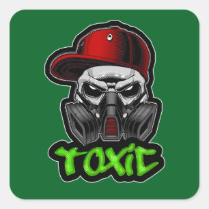 TOXIC - Urban Graffiti Art with Stylized Skull Square Sticker