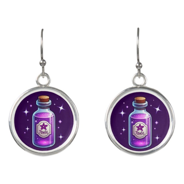 Toxic Witches Potion Bottle Whimsical style Earrings (Front)