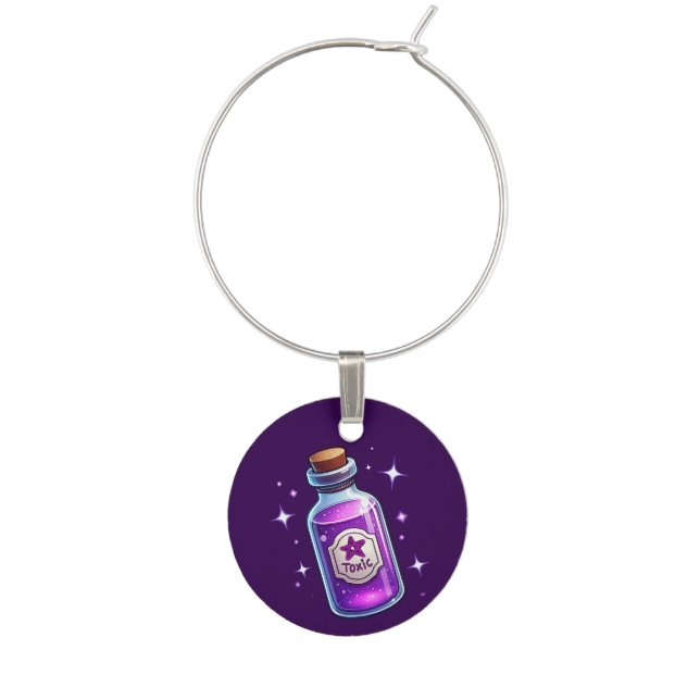 Toxic Witches Potion Bottle Whimsical style Wine Charm (Front)