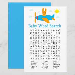 Toy aircraft Baby Shower Word Search Game