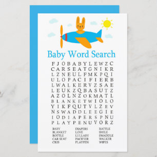 Toy aircraft Baby Shower Word Search Game