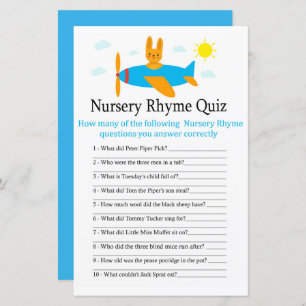Toy aircraft Nursery Rhyme Quiz baby shower game