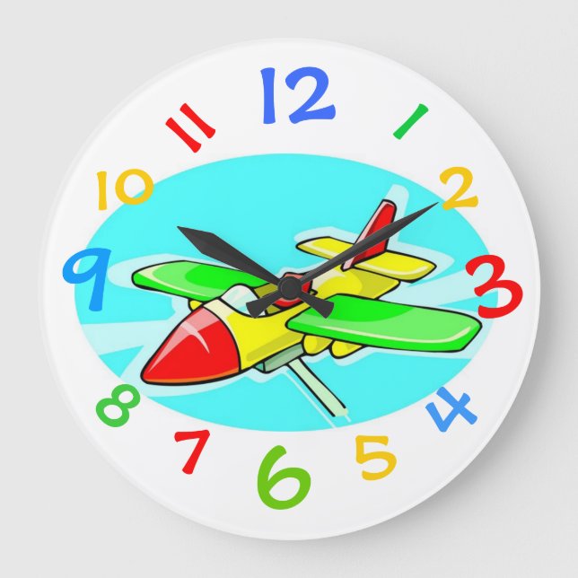 Toy Airplane Clock With Colorful Numbers (Front)