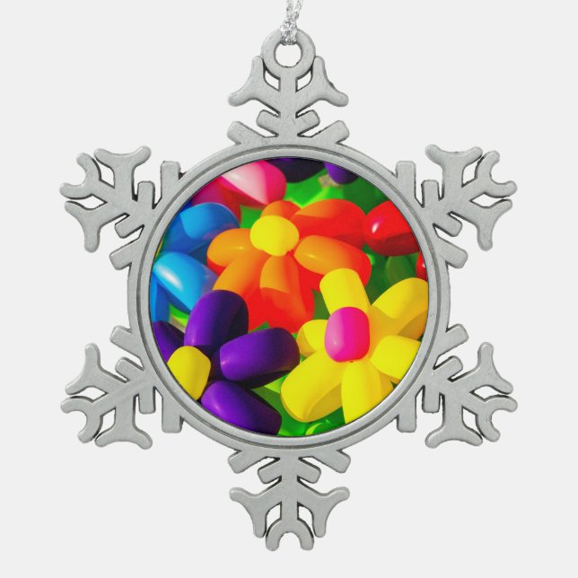 Toy Balloon Flowers Snowflake Pewter Christmas Ornament (Front)