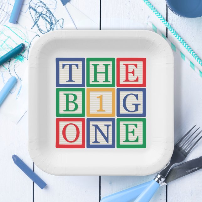 Toy Block Big One Birthday Paper Plates (Creator Uploaded)