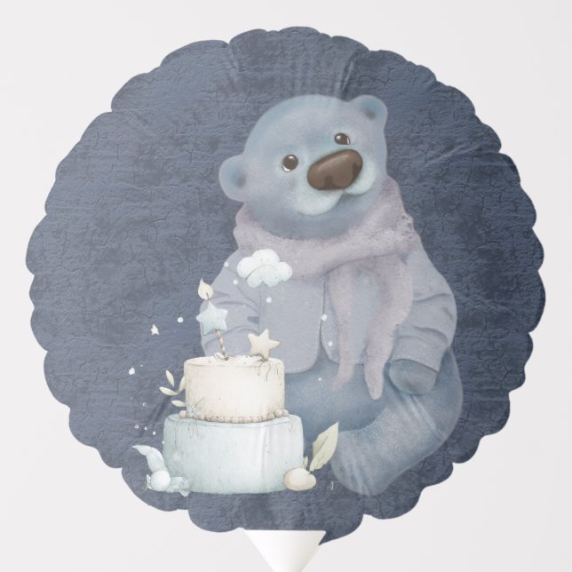 toy blue teddy bear in a jacket with a scarf balloon (Front)