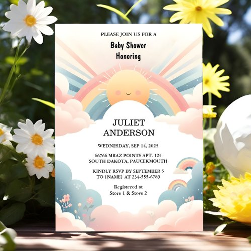 Toy Boy Pink Unique Sky Cloud Sunshine Baby Shower Invitation