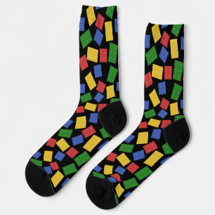 Toy Bricks Print Red, Yellow, Green, Blue, Black Socks
