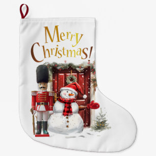Toy British Soldier Bearskin hat and Snowman Large Christmas Stocking