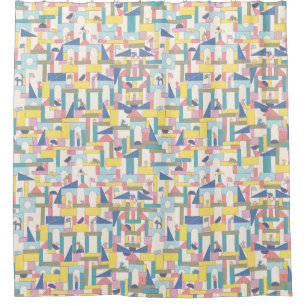 Toy building block people pets cats dogs shower curtain