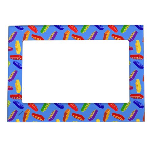 Toy building blocks on blue picture frame