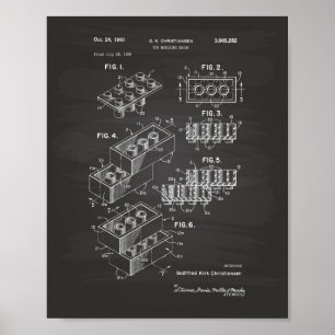 Toy Building Brick 1961 Patent Art - Chalkboard Poster