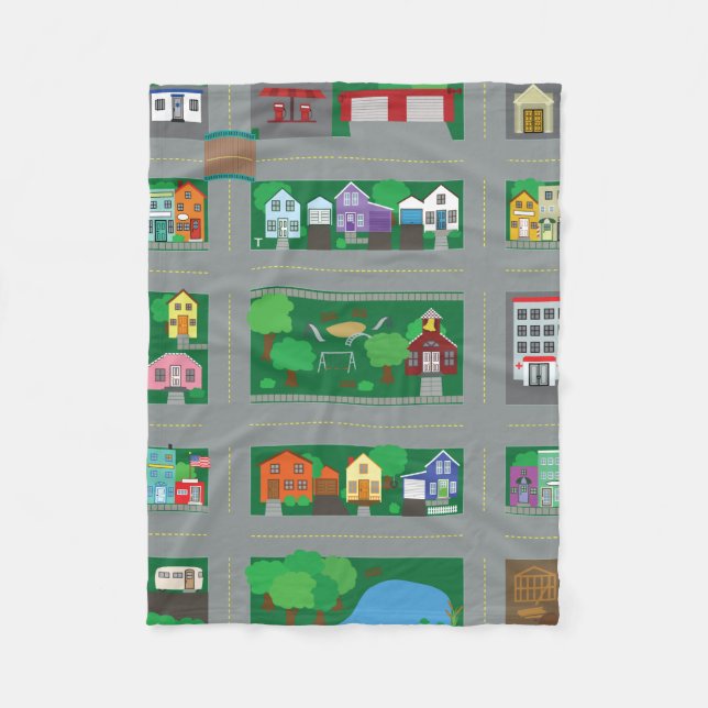 Toy Car Town Road Map Fleece Blanket (Front)