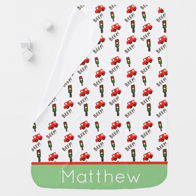 Toy Car Traffic Lights Kids Personalised Baby Blanket (In Situ)