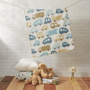 Toy Cars & Trucks   Dusty Blue Beig Baby Blanket