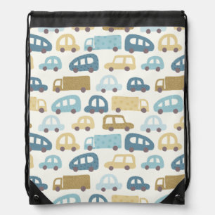 Toy Cars & Trucks   Dusty Blue Beig Drawstring Bag
