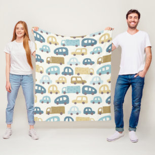 Toy Cars & Trucks   Dusty Blue Beig Fleece Blanket