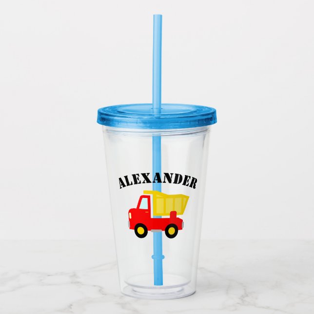 Toy construction dumptruck boy's Birthday party Acrylic Tumbler (Front)