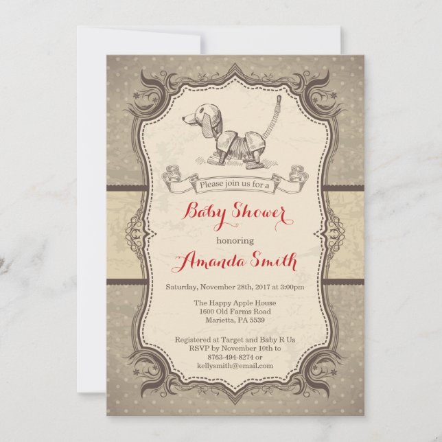 Toy Dog Baby Shower Invitation Vintage Retro (Front)