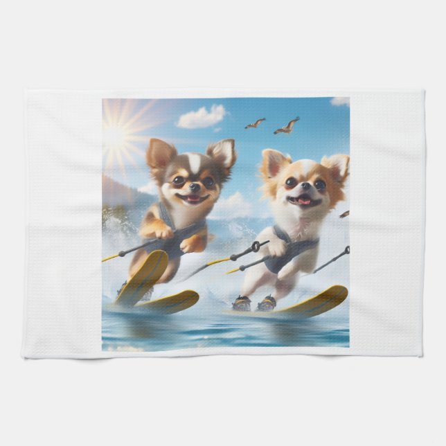 Toy dogs Waterskiing! Kitchen Towel (Horizontal)