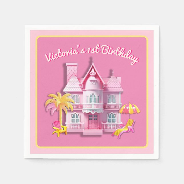 Toy Doll House Pink Birthday Party Napkins (Front)