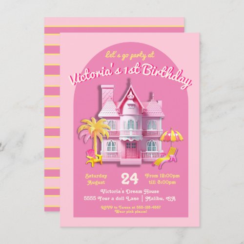 Toy Dream Doll House Pink Birthday Party Invitation