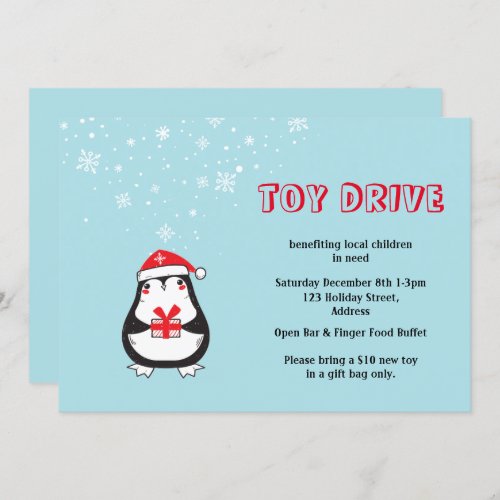 Toy Drive Cute Santa Penguin Invitation