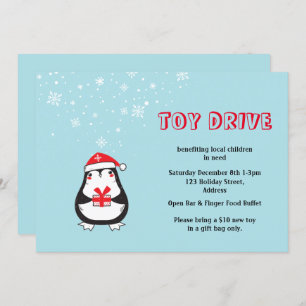 Toy Drive Cute Santa Penguin Invitation